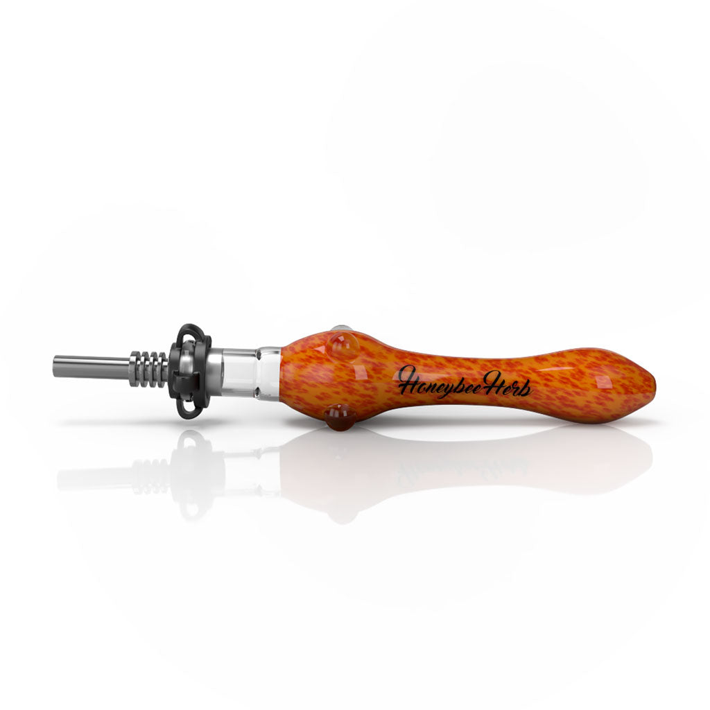 Steel Tip Speckled Orange Glass Nectar Collector with Keck Clips Horizontal View