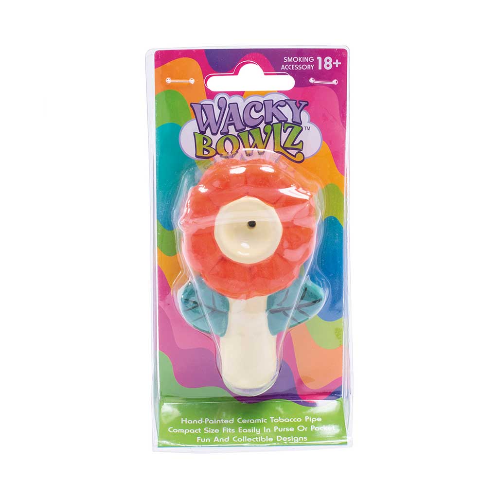 Packing view of Wacky Bowlz hand-painted flower ceramic pipe