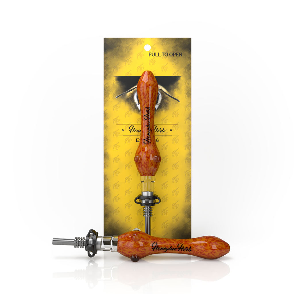 Steel Tip Speckled Orange Glass Nectar Collector with Keck Clips 