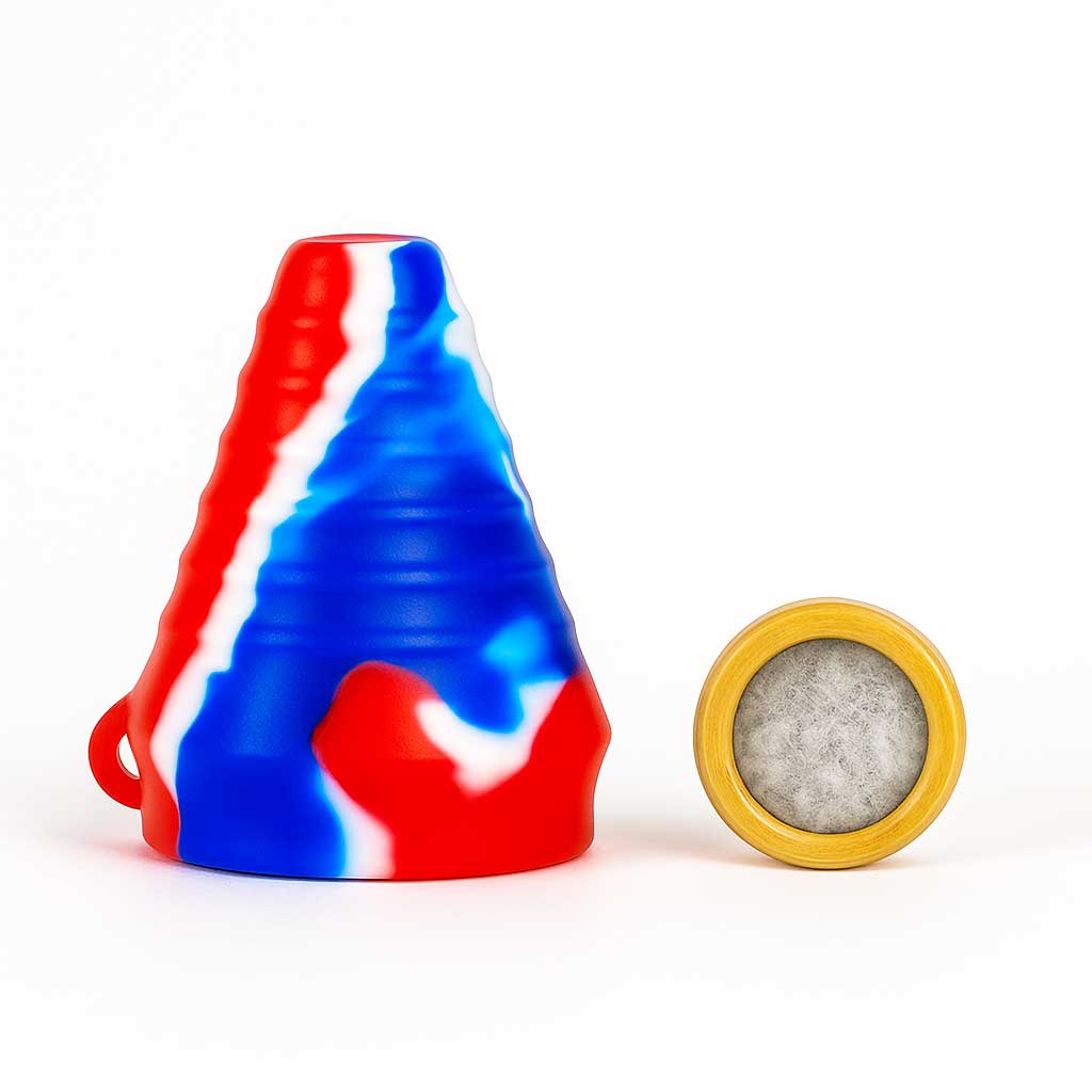 Orange Twist Silicone Filter Mouthpiece in retail packaging with two filters – buy online now from Honeybee Herb