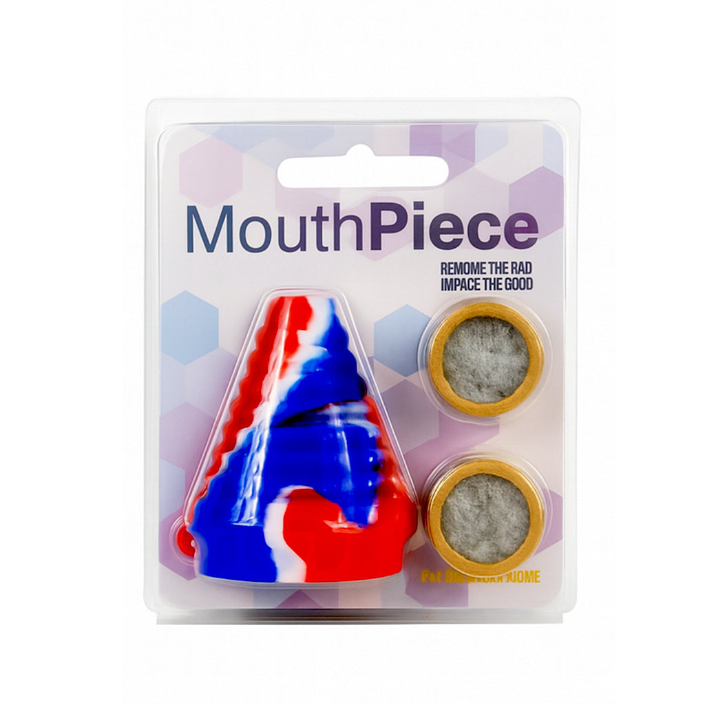 Orange Twist red-white-blue Silicone Smoking Mouthpiece with reusable filter – shop now at Honeybee Herb for clean, filtered hits.