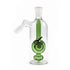 Orb Showerhead Perc Ash Catcher, 14mm male 45 degree, clear glass body with green orb and showerhead perc.