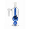 Orb Showerhead Perc Ash Catcher, 14mm male 90 degree, clear glass body with blue orb and showerhead perc.