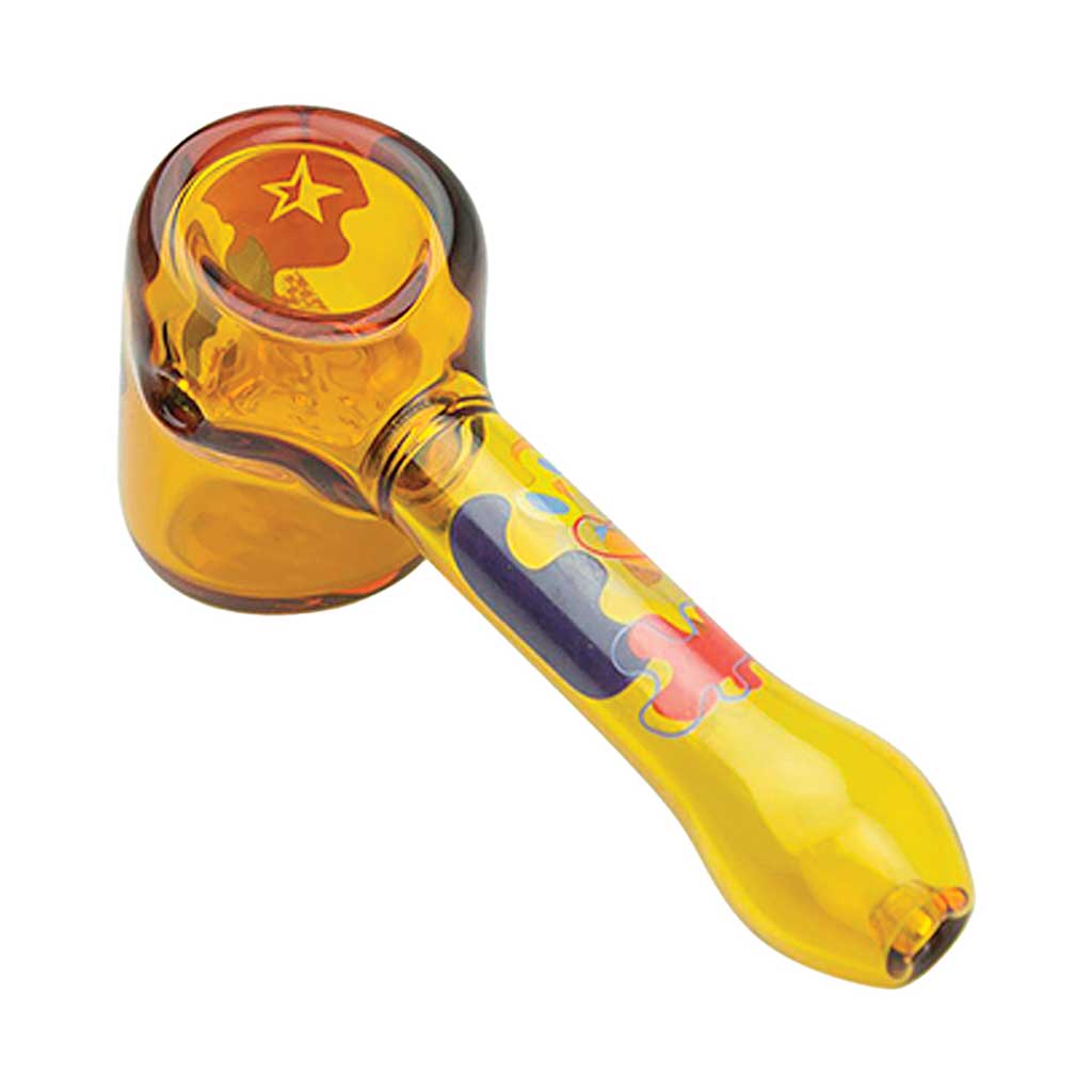 Papaya hammer hand pipe with left-side choke and deep bowl—add to cart now. 