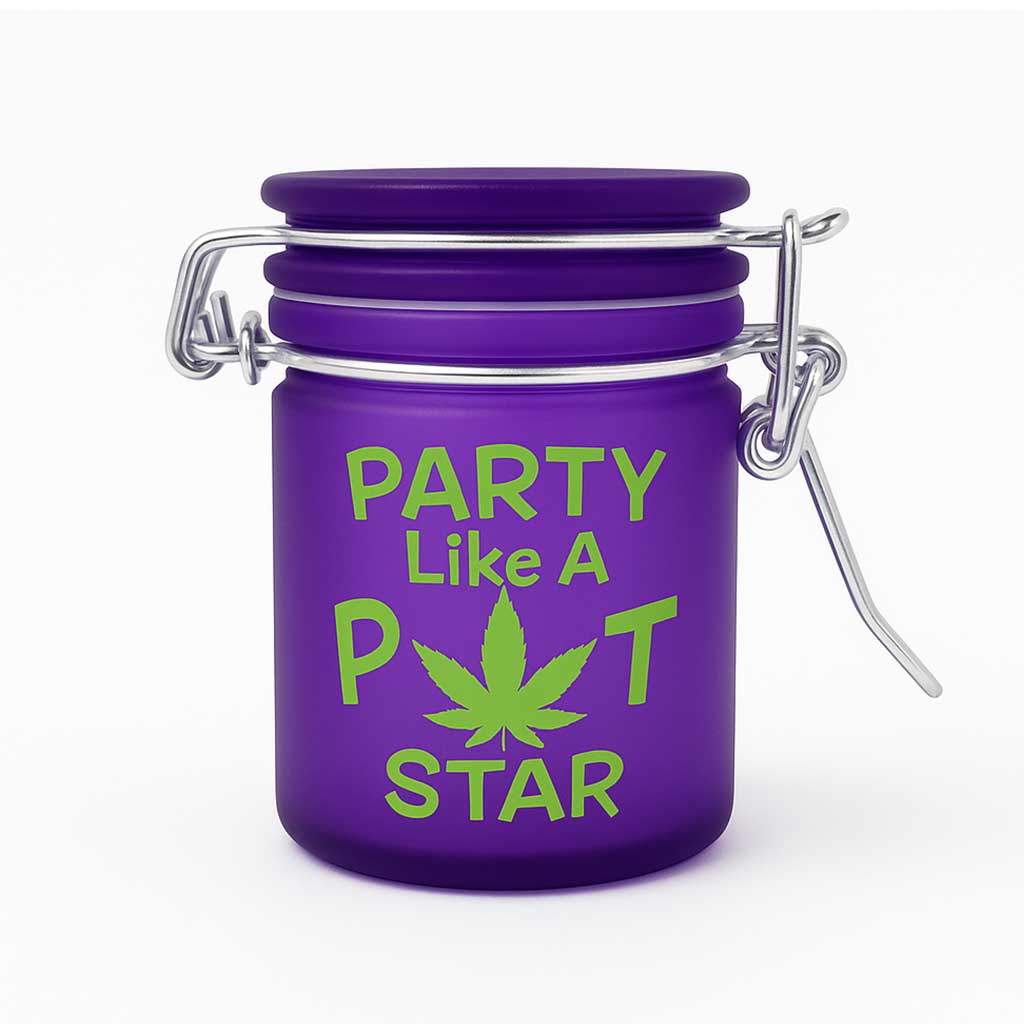 Airtight Purple Glass Party Like A Pot Star Glass Stash Jar Available At Honeybee Herb Buzz Shop