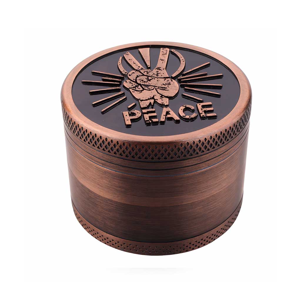 Peace Vintage Aluminum Embossed Herb Grinder Available At Honeybee Herb