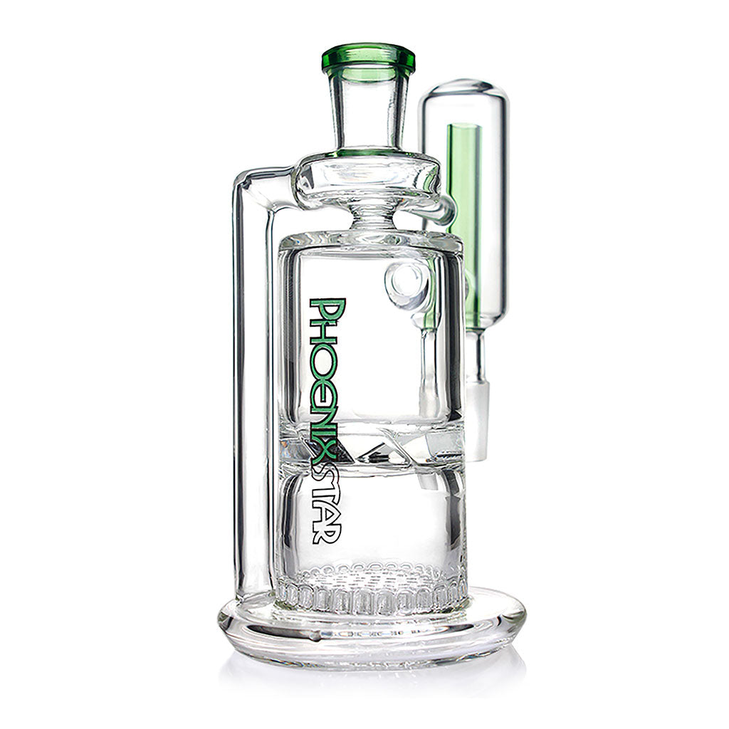 Phoenix Star 14F To 14M 90°-Degree Green Turbine Perc & Honeycomb Perc Glass Ash Catcher Actual Product View