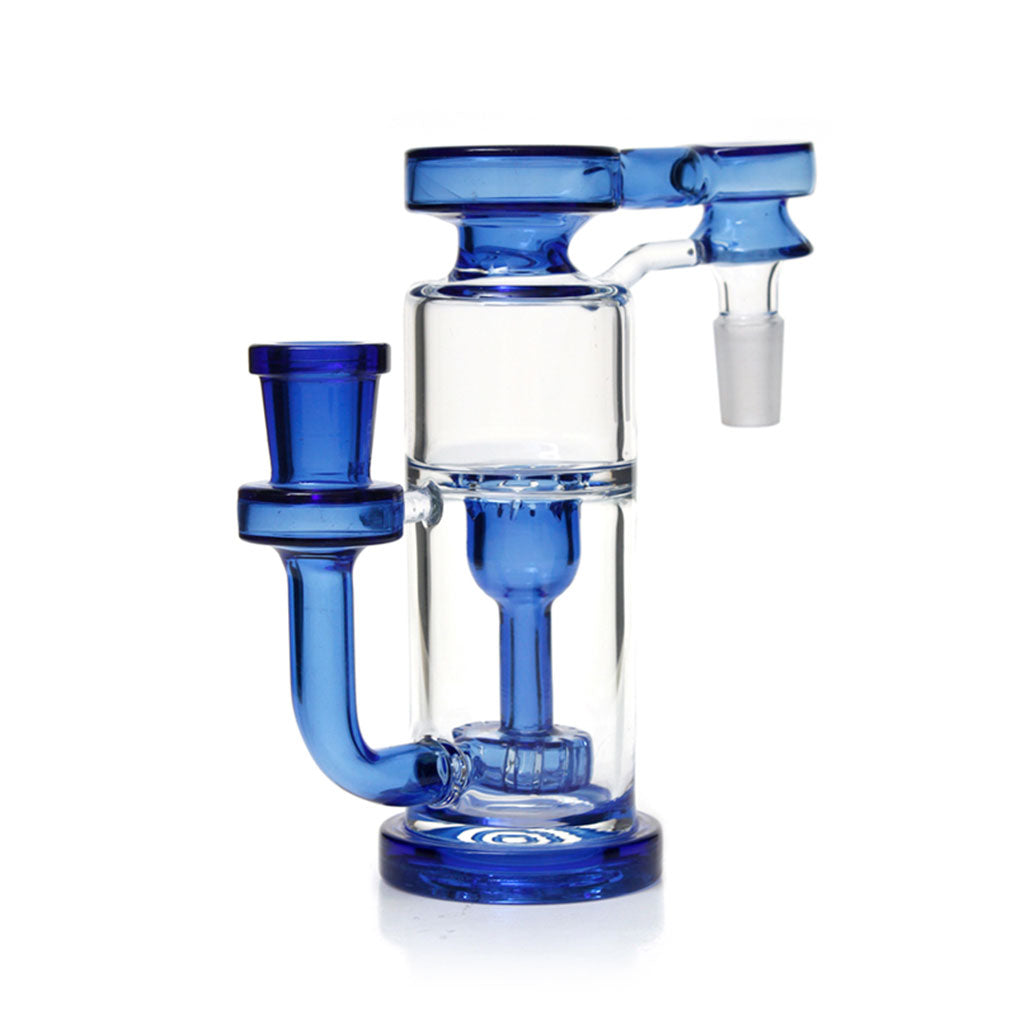 Phoenix Star 18MM Female To 18MM Male 90°-Degree Joint Blue Dual Chamber Recycler Showerhead Perc Ash Catcher Clear Product View