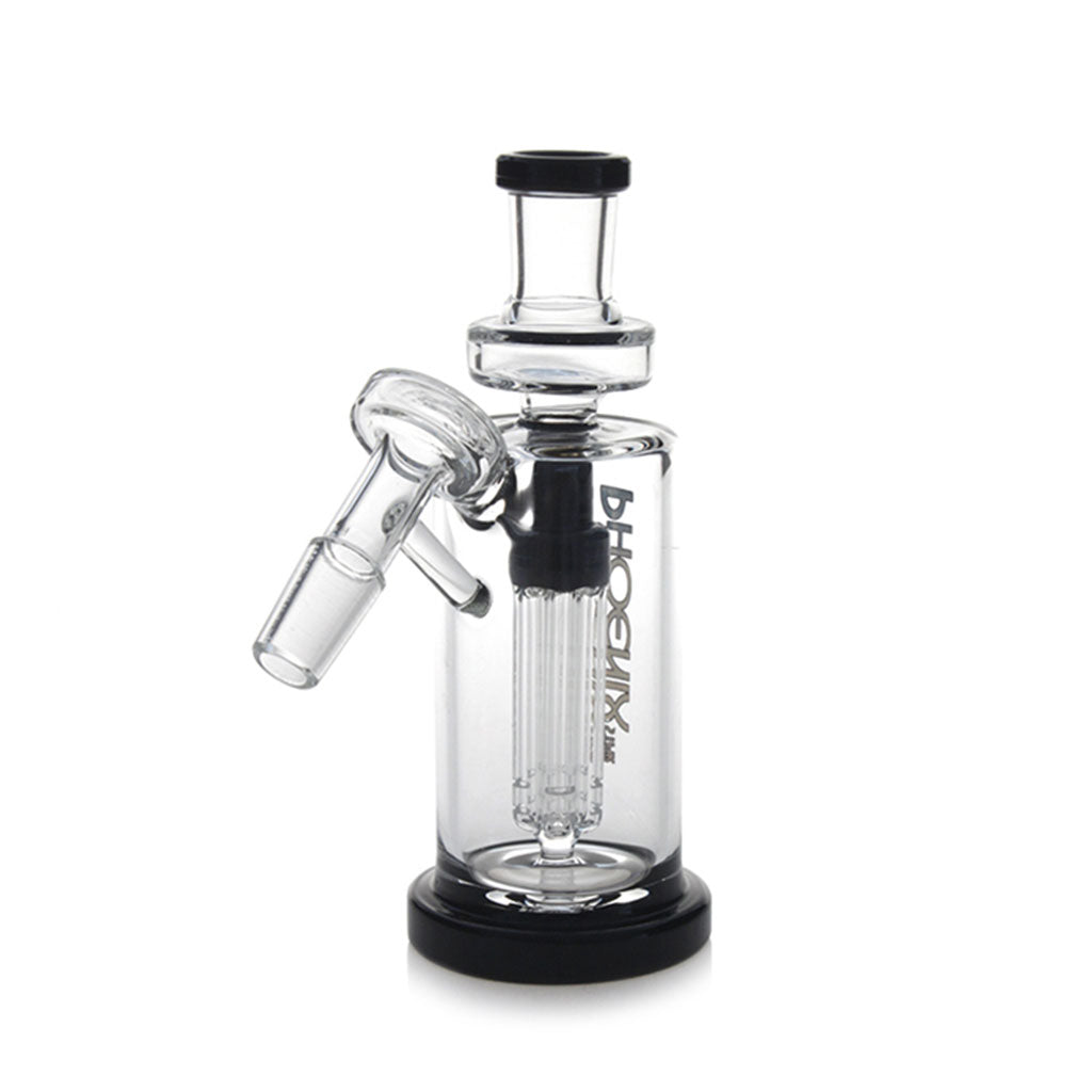 Phoenix Star 14MM Female To 14MM Male 45°-Degree Clear Joint Black 5 Arms Perc Glass Ash Catcher On Thick Round Base