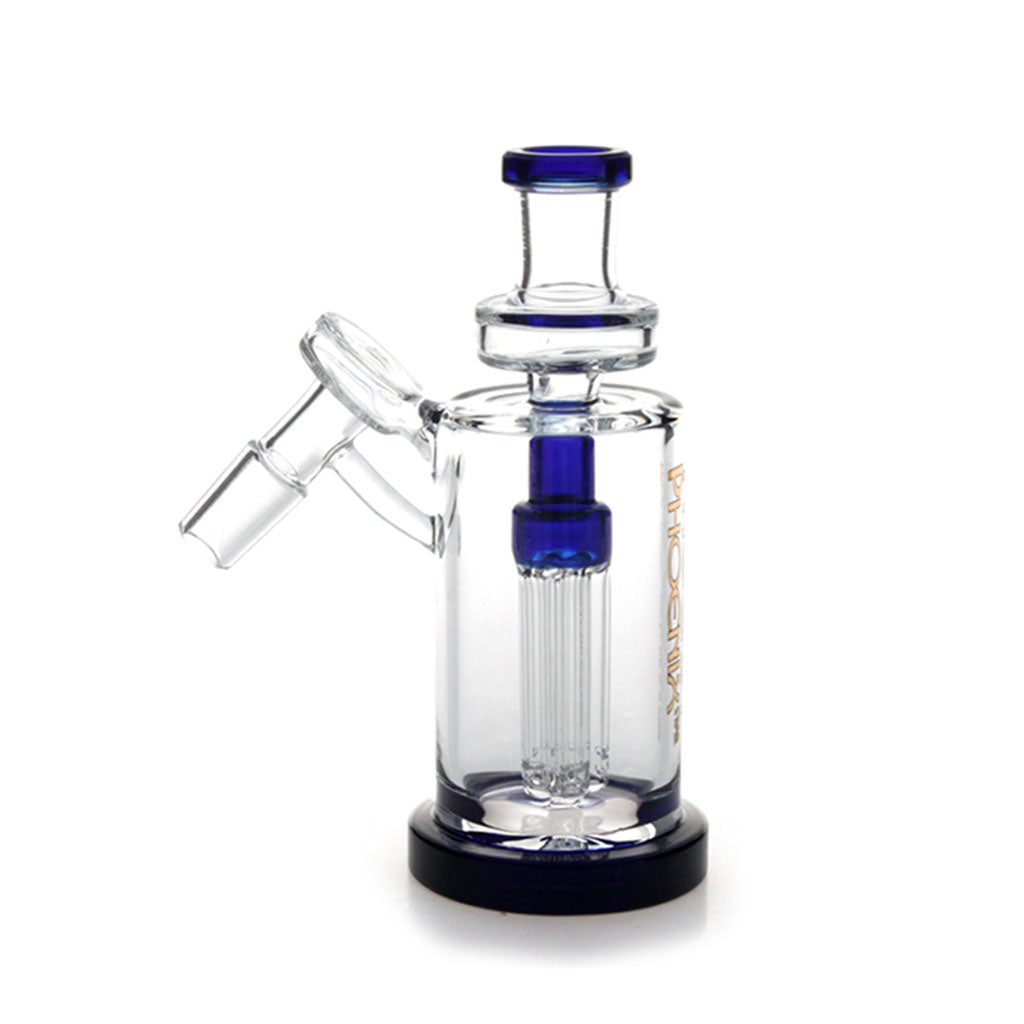 Phoenix Star 14MM Female To 14MM Male 45°-Degree Clear Joint Blue 5 Arms Perc Glass Ash Catcher On Thick Round Base