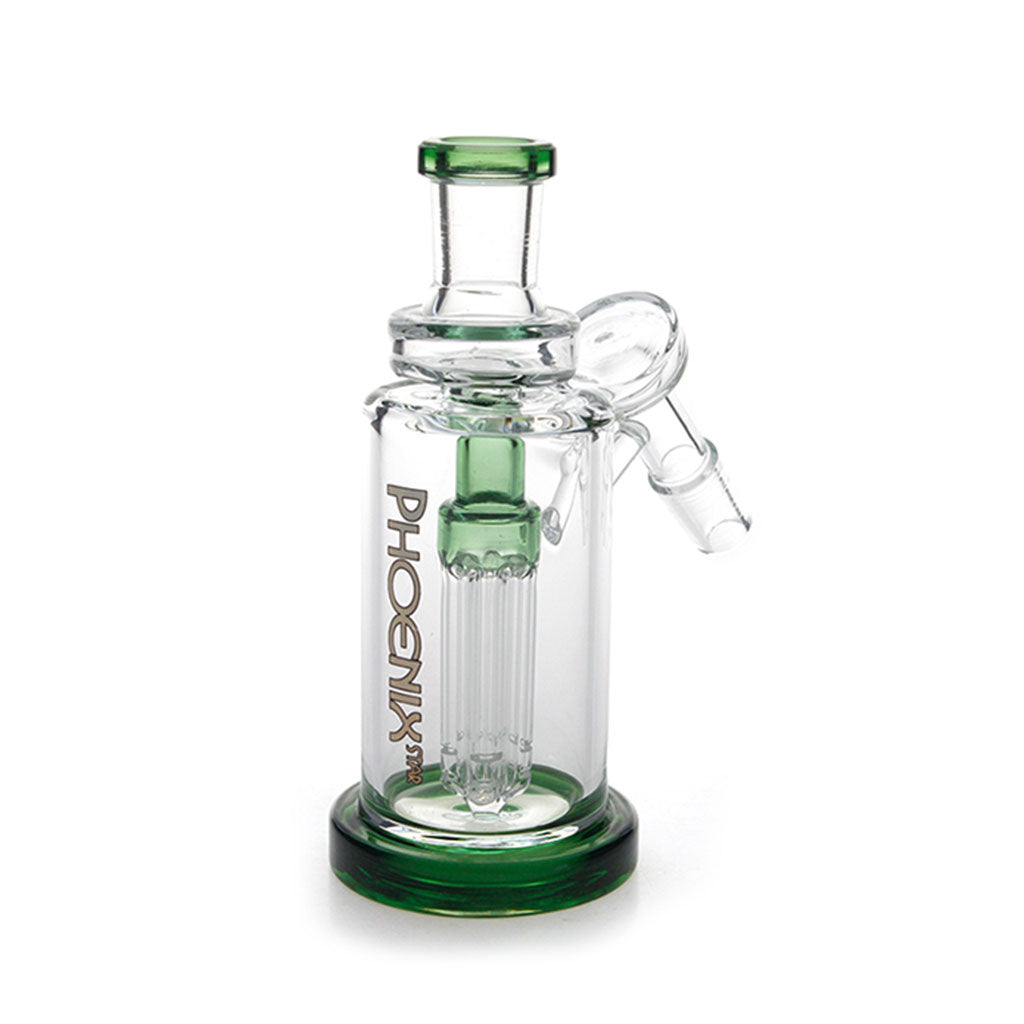 Phoenix Star 14MM Female To 14MM Male 45°-Degree Clear Joint Green 5 Arms Perc Glass Ash Catcher On Thick Round Base
