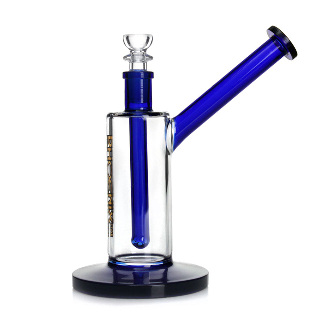 Phoenix Star 7 Inch Bubbler Rig With Blue Joint, Mouthpiece, Base & Fixed Downstem At Honeybee Herb