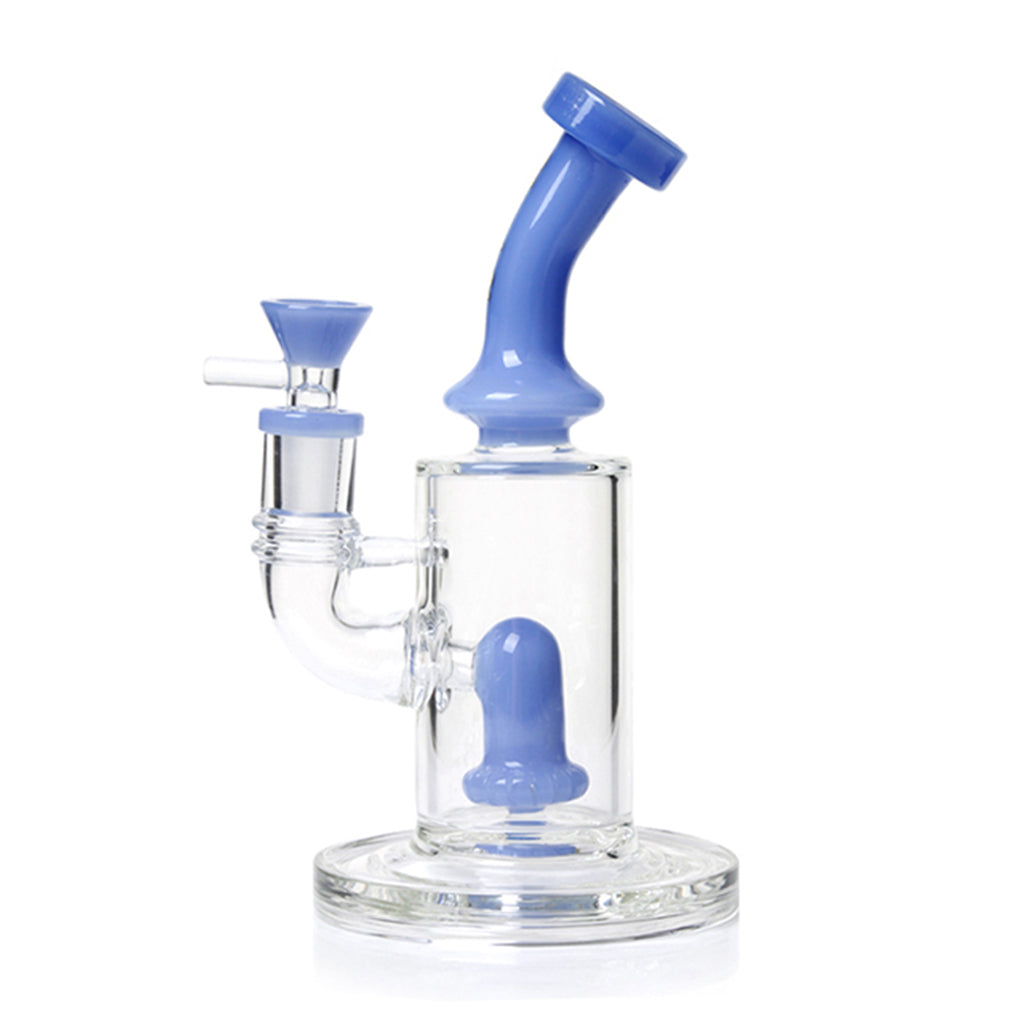 Phoenix Star 8 Inch Baby Blue Glass Showerhead Perc Bent Neck Dab Rig On 5MM Base