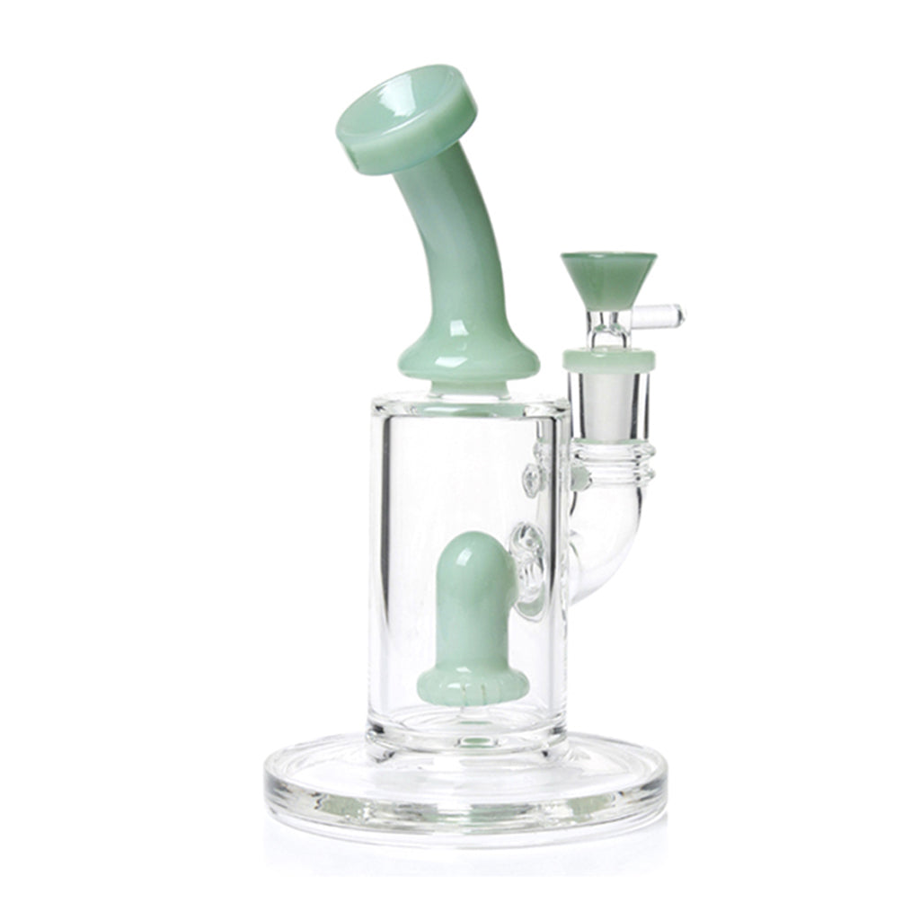 Phoenix Star 8 Inch Milky Green Glass Showerhead Perc Bent Neck Dab Rig On 5MM Base
