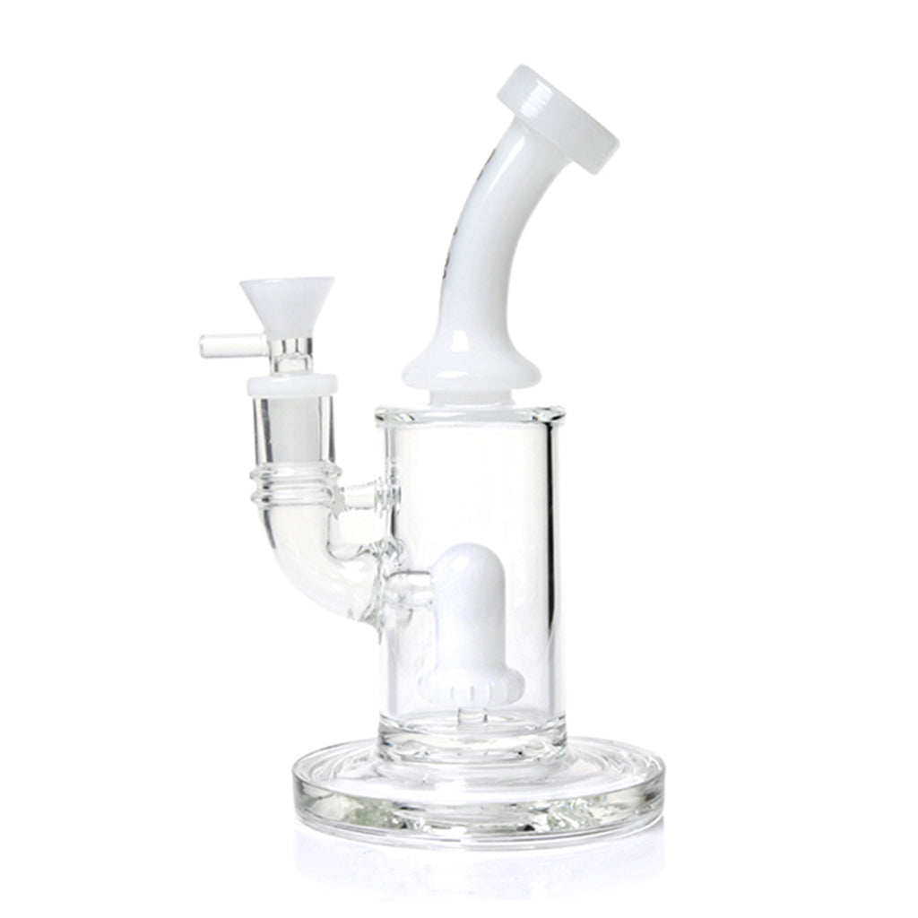 Phoenix Star 8 Inch Milky White Glass Showerhead Perc Bent Neck Dab Rig On 5MM Base