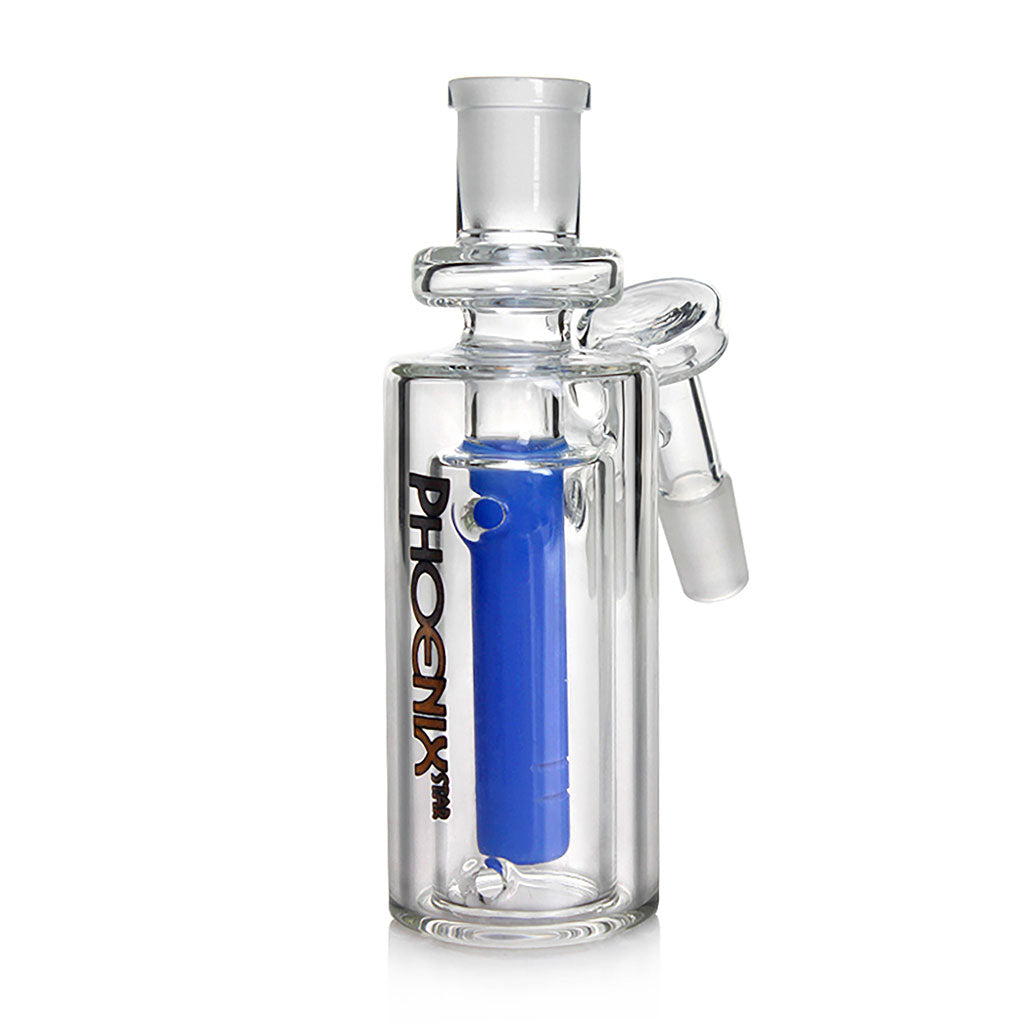 Phoenix Star Male Frosted Recycler Blue Vertical Inline Percolator Ash Catcher Product View In Honeybee Herb