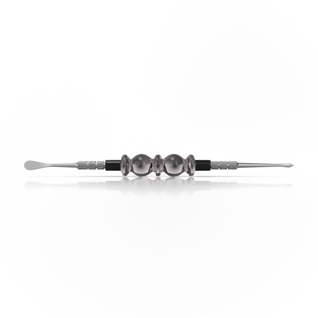 Pink Glass Acrylic Beaded Handle Double-Sided Steel Tips With Round Point & Spearhead Point Bliss Dabber Tool Horizontal View