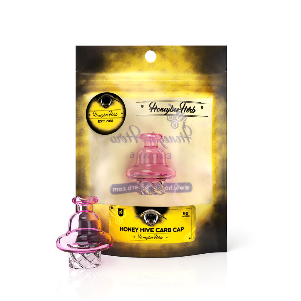 Auto Spinner 30mm Outer & 16mm Spout Diameter Pink Glass Honey Hive  Carb Cap Packaging View