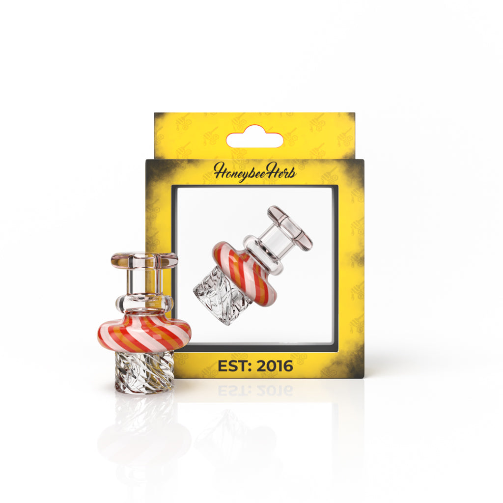 Pink Borosilicate Glass Handle Multicolor Swirl Top Directional Airflow Vortex Twist Helix Carb Cap