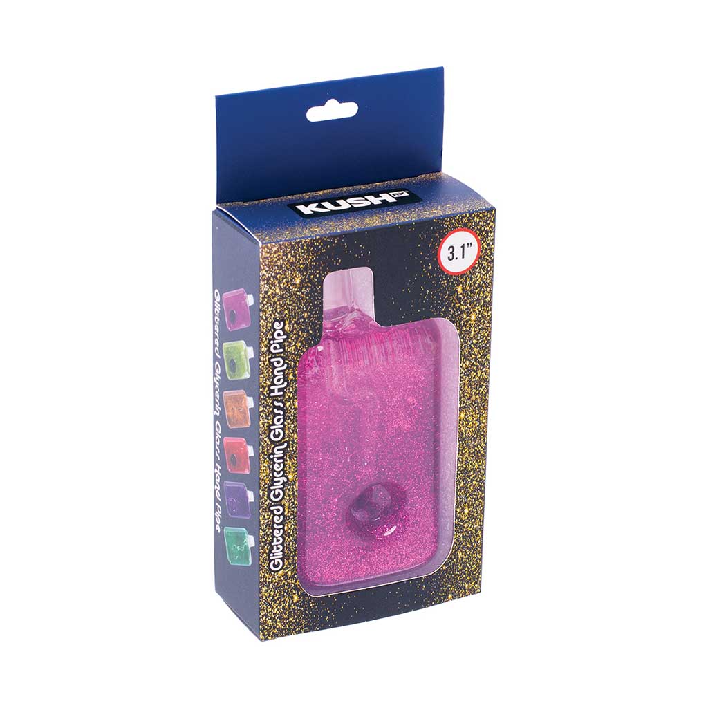 Pink glitter glycerin hand pipe in retail packaging – ready to ship 2