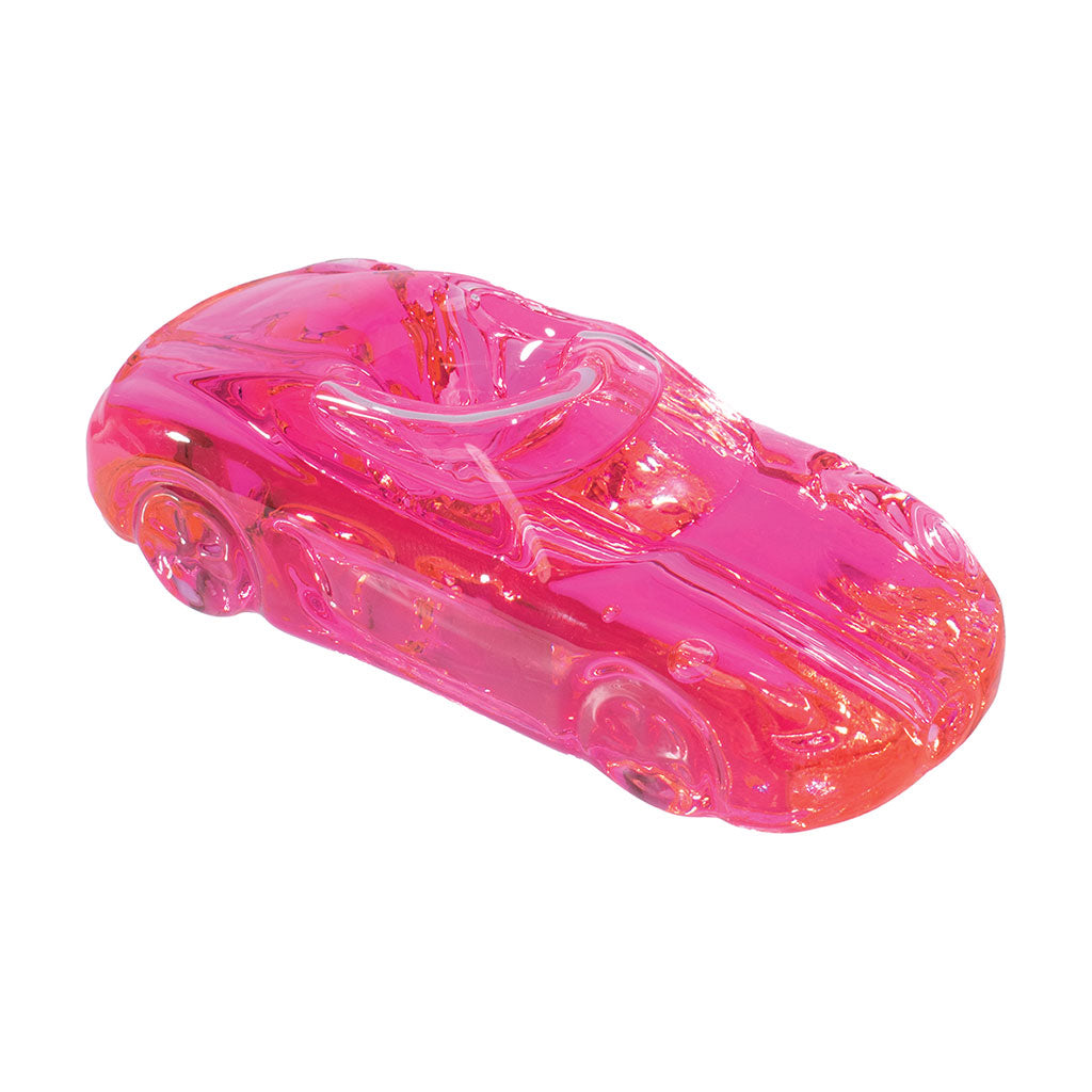 Car-shaped pink glycerin glass hand pipe, freeze before smoking. 
