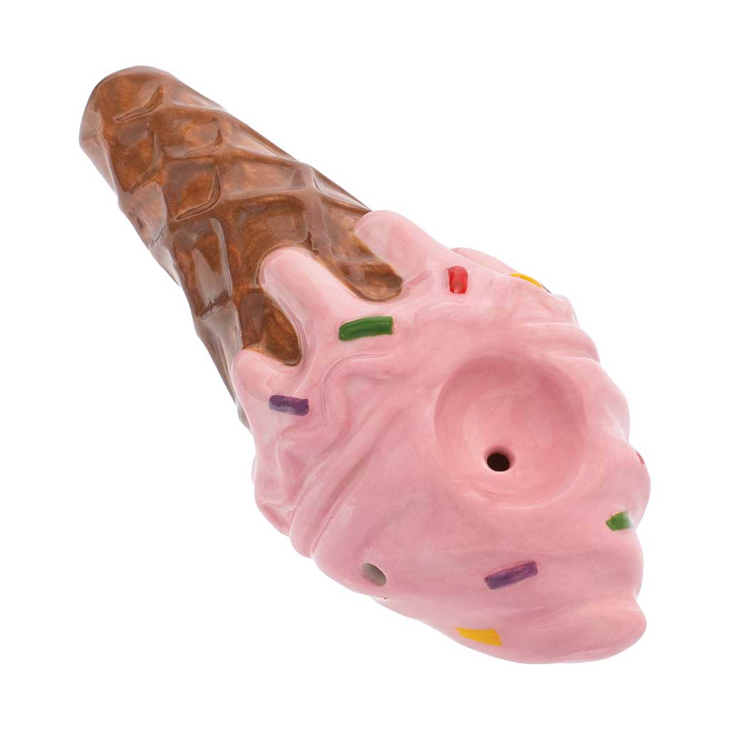 Order pink ceramic smoking pipe shaped like ice cream – angled photo