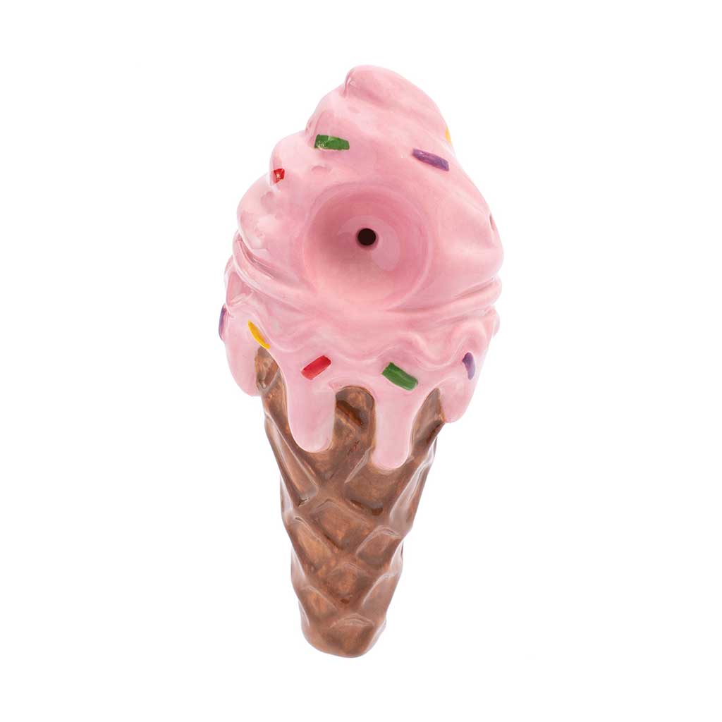 Buy pink ceramic ice cream pipe – Wacky Bowlz front view 