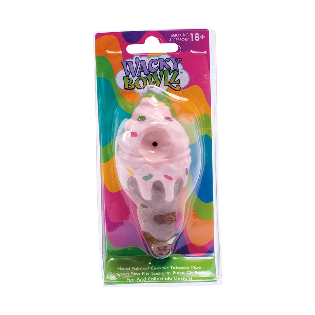 Wacky Bowlz pink ice cream pipe in retail packaging – for sale 