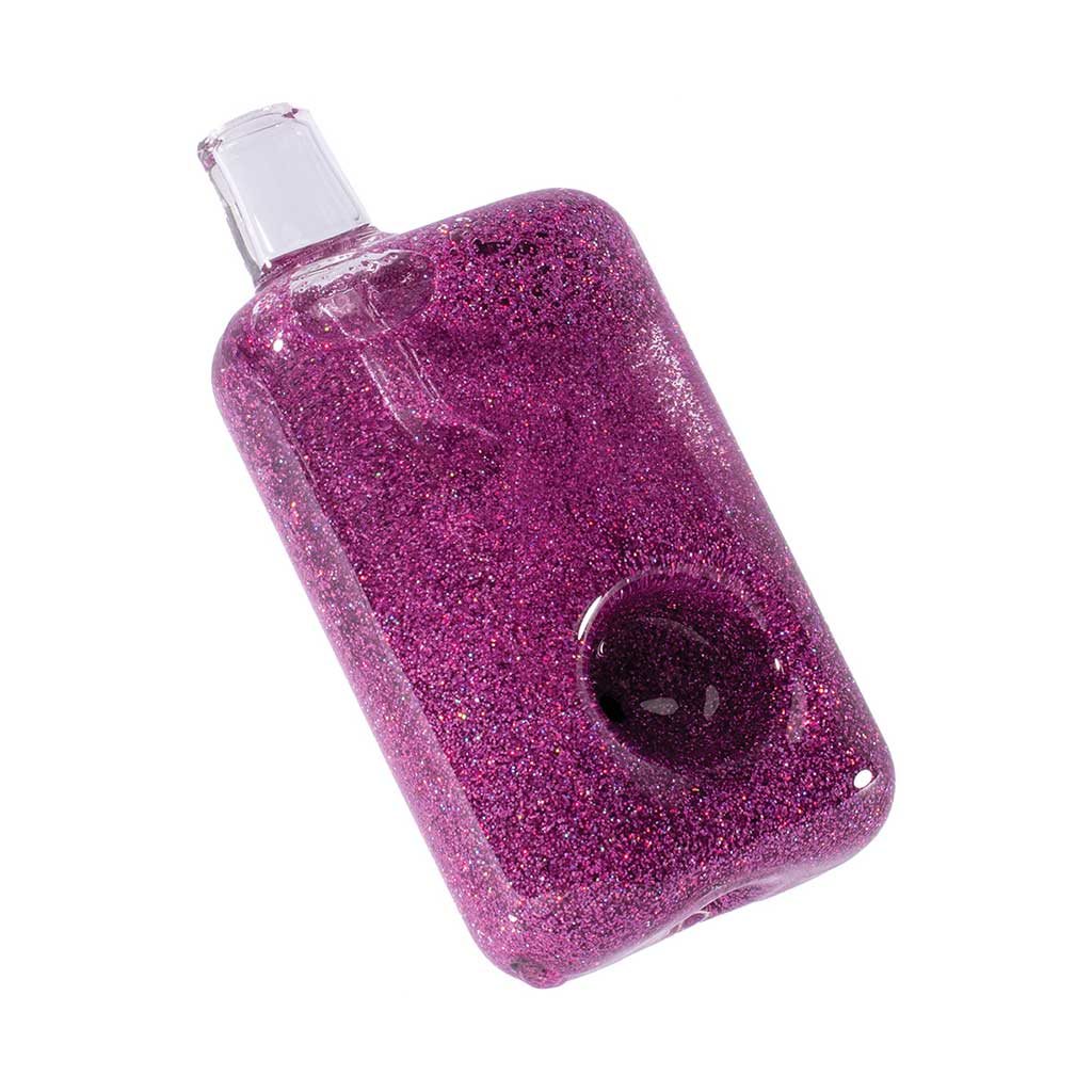Buy pink glycerin hand pipe with glitter – freezable glass smoking pipe 