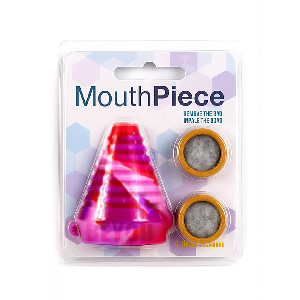 Retail packaging of Pink Swirl Silicone Filter Mouthpiece with extra filters – buy online from Honeybee Herb.
