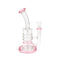 Pink Triple Ring Bent Neck Dab Rig with Compact Perc available for sale online at Honeybee Herb