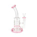 Pink Triple Ring Bent Neck Dab Rig with Compact Perc available for sale online at Honeybee Herb