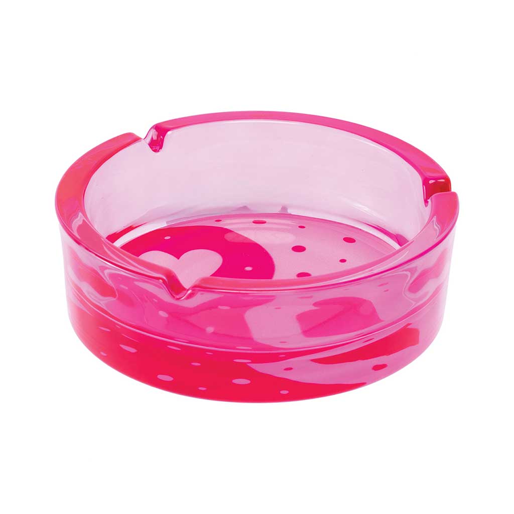Side view of Pink Yin Yang Hearts Glass Ashtray – durable smoking ashtray 
