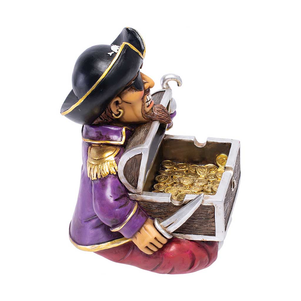 Pirate Ashtray with pirate figure and gold chest – durable novelty smoking gear for smokers.