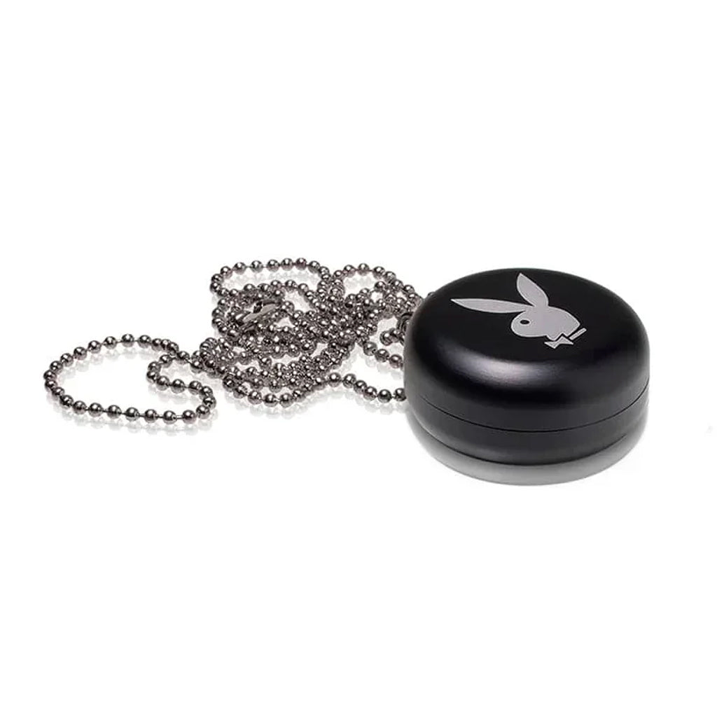 Rear view of the black Playboy by Ryot Pendant Puck showing the attachment loop for hanging.