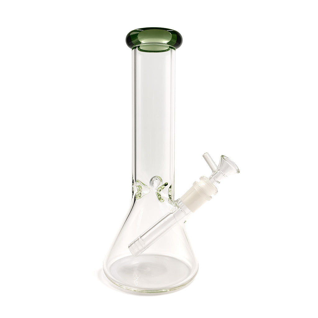 Premium Classic Glass Beaker Bong Water Pipe in green, available for fast shipping.
