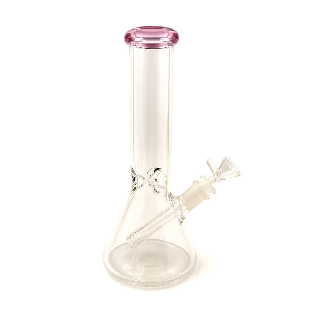 Premium Classic Glass Beaker Bong Water Pipe in pink, ready to order at Honeybee Herb.