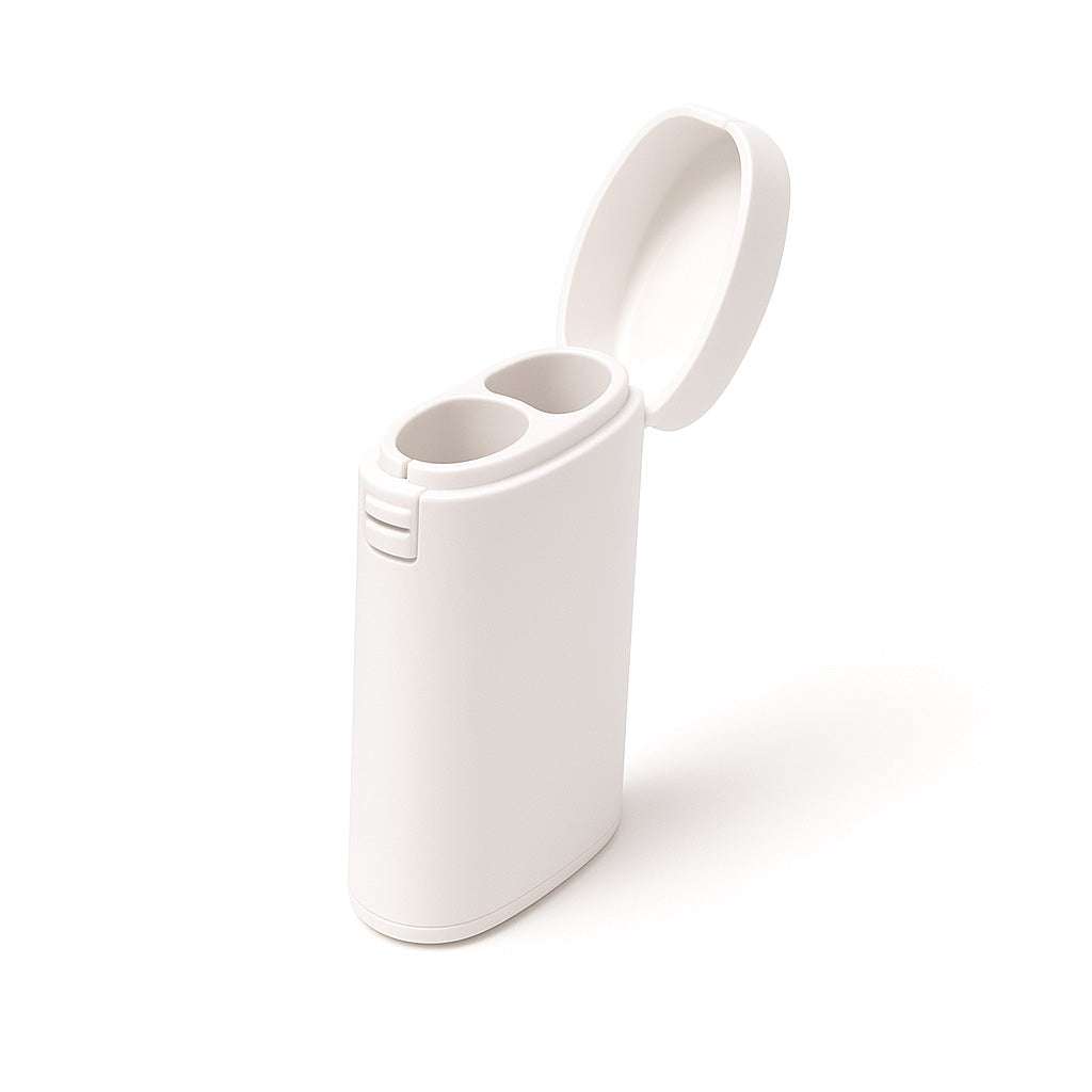 White Puffcase smoking accessory joint and lighter holder with dual compartments