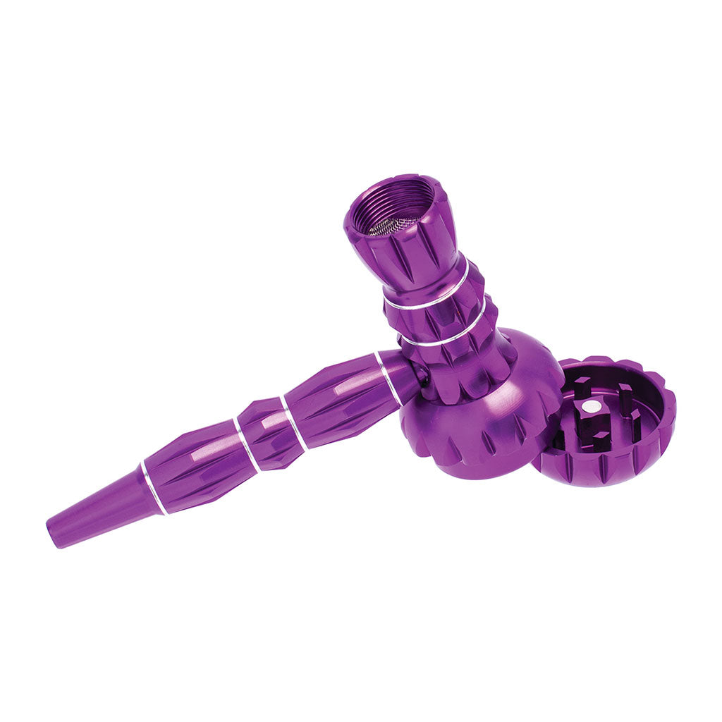 Purple aluminum ribbed smoking pipe with grinder – sleek smoking accessory