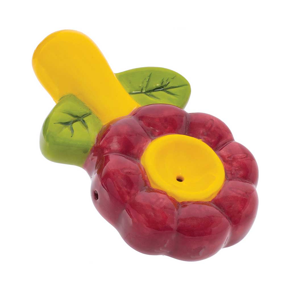 Top view of Wacky Bowlz Purple Flower Ceramic Smoking Pipe 