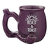 Purple chubby Roast and Toast pipe mug with glossy finish, built-in pipe-style handle, front bowl, and white artwork