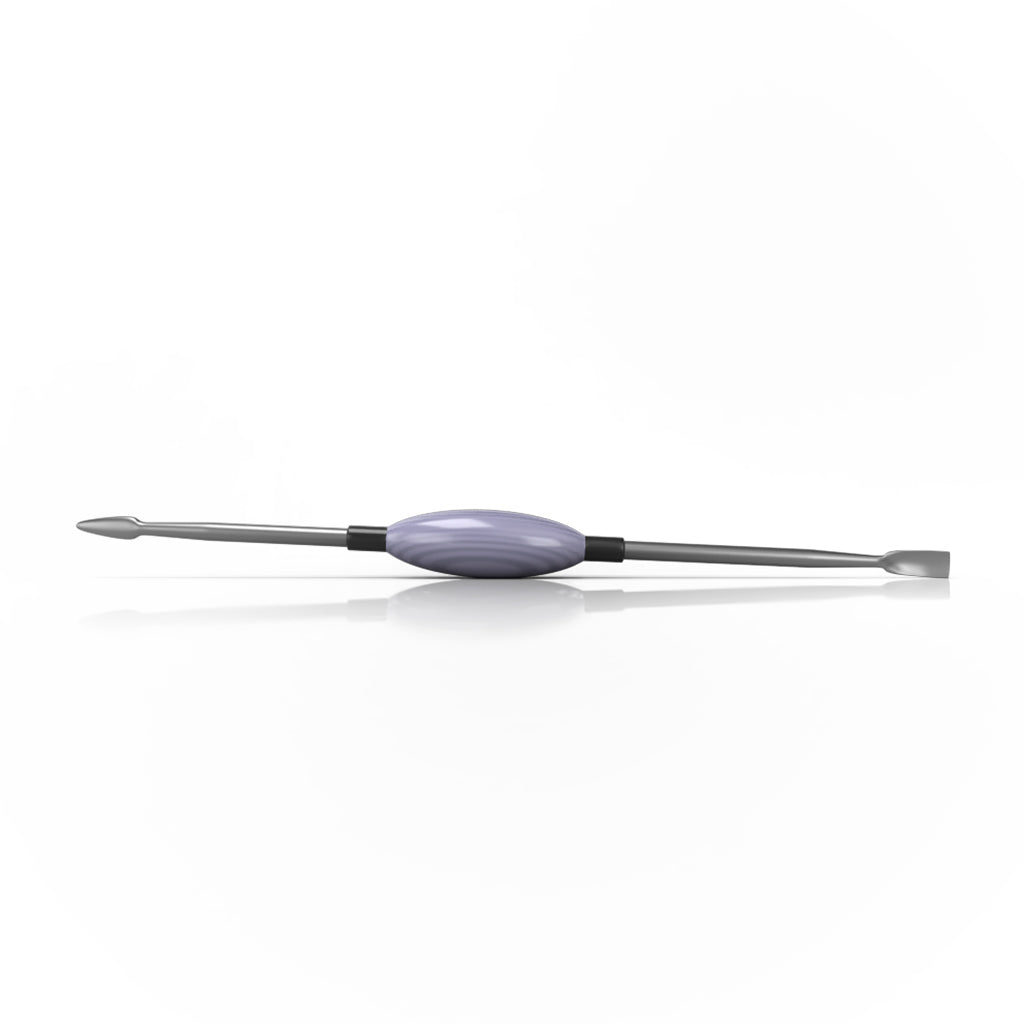 Oval Dab Tool With Purple Glass Handle Having Double Sided Steel Tips With Spearhead Points & Flat Points Horizontal View