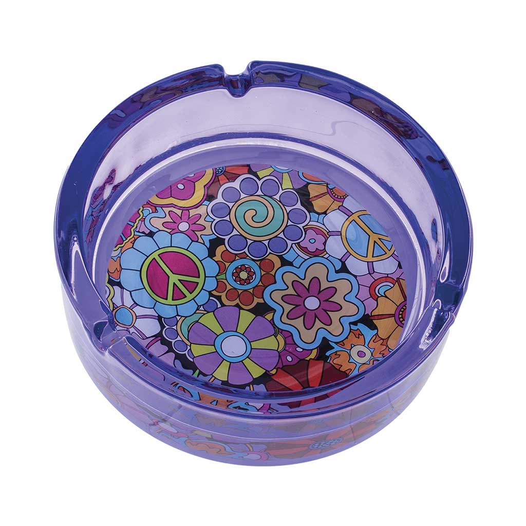 Purple Hippie Flower Glass Ashtray packaging, retro flower glass ashtray box design available