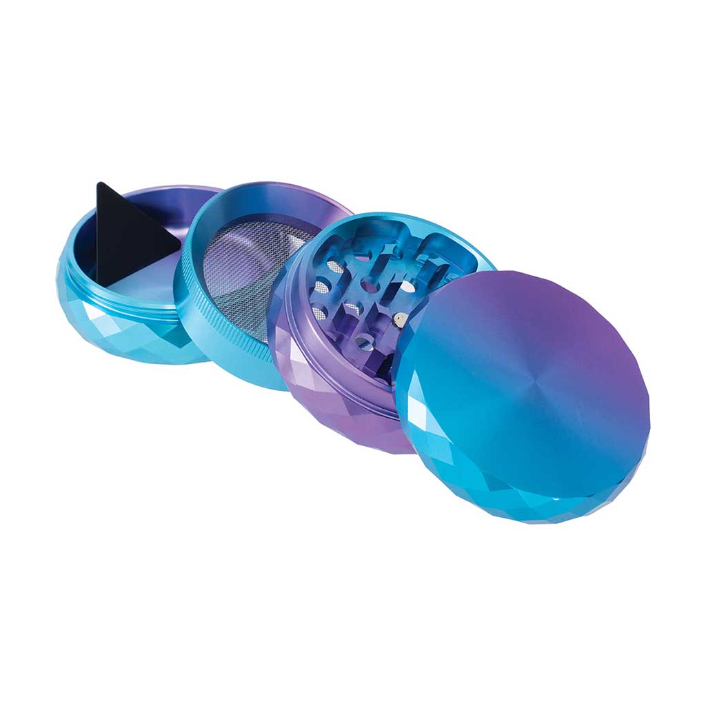 Purple Spectrum Diamond Cut Grinder with 4-piece design and pollen catcher – shop now at Honeybee Herb