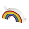 Rainbow hand pipe with multicolor arc design, red orange yellow green blue purple stripes, side bowl, carb hole, and glossy ceramic finish