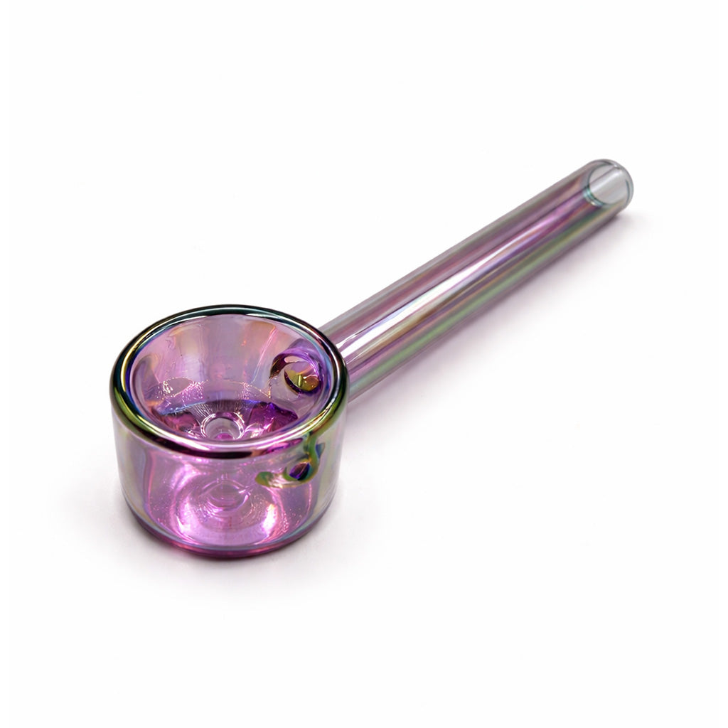 Rainbow plated straight tube glass hand pipe with deep round bowl and long stem for comfortable holding and smooth dry hits for flower