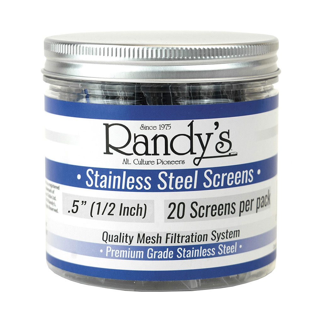 Randy’s stainless steel screens 0.5 inch in jar packaging, 20 pack of premium bowl screens for glass pipes and flower bowls. 
