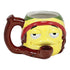 Rasta Stoned Emoji Roast and Toast pipe mug with red yellow green rasta colors, emoji face design, curved handle, and built-in bowl