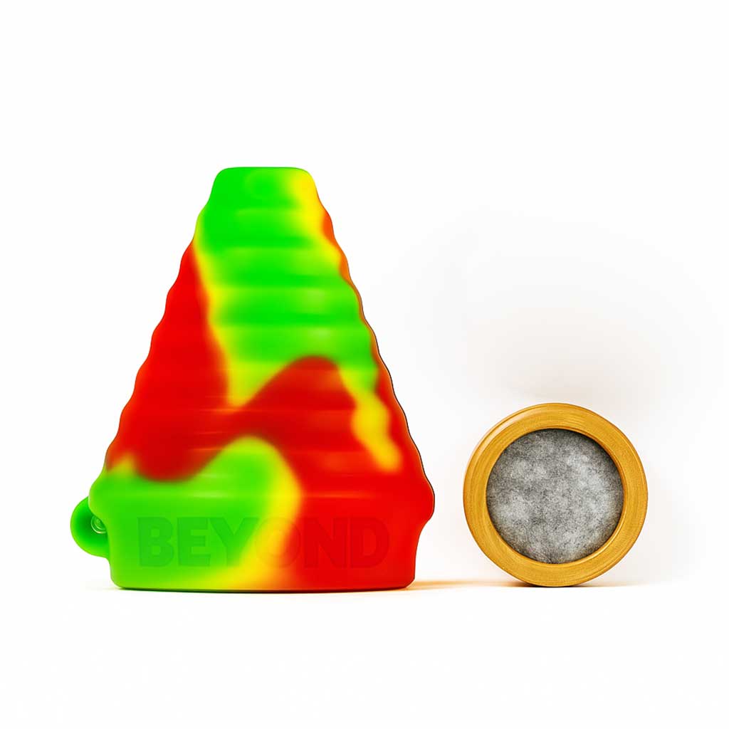 Rasta Swirl Silicone Smoking Mouthpiece with reusable filter disc – shop premium filtration accessories at Honeybee Herb online.