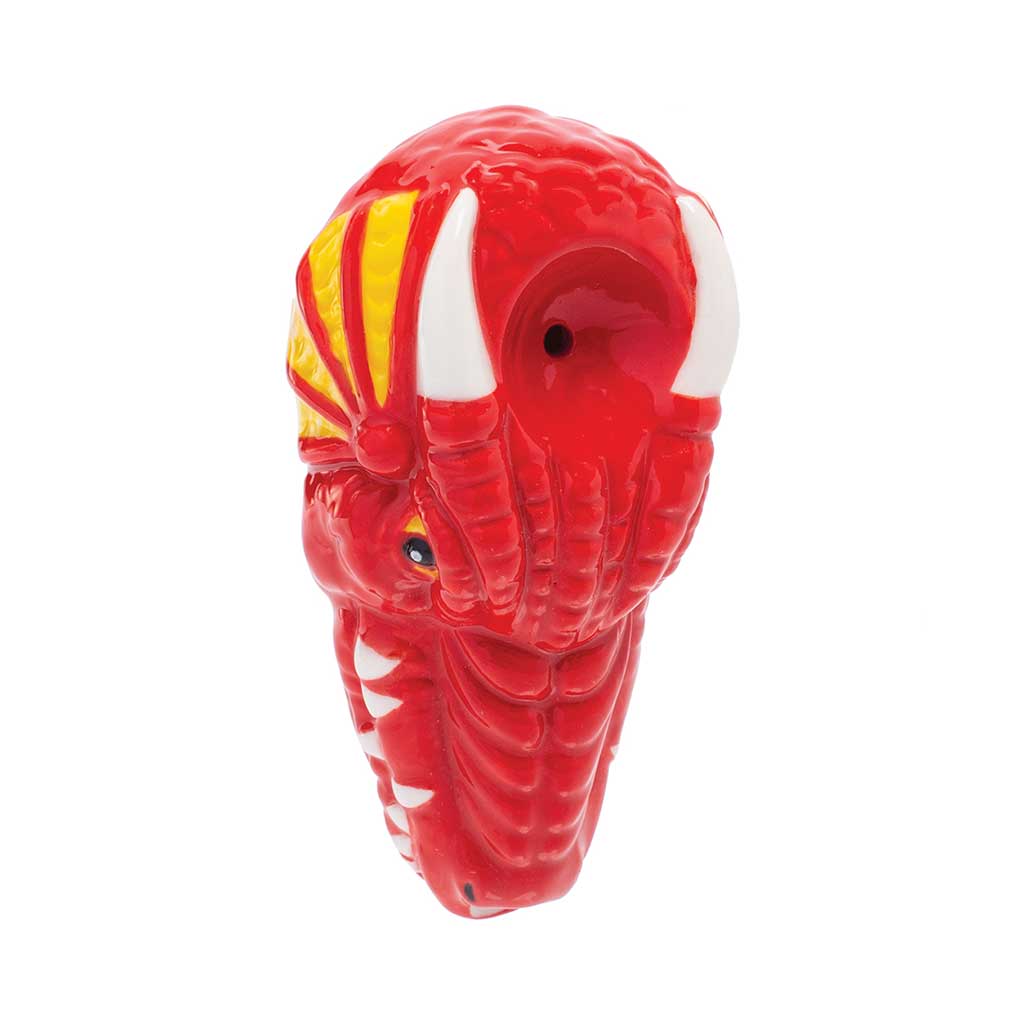 Shop red dragon ceramic hand pipe, front view with top bowl—order now at Honeybee Herb.Shop 